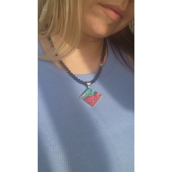 Jay King DTR Necklace Sterling Silver Inlay Turquoise Pendant Black Onyx Beaded - Picture 9 of 9